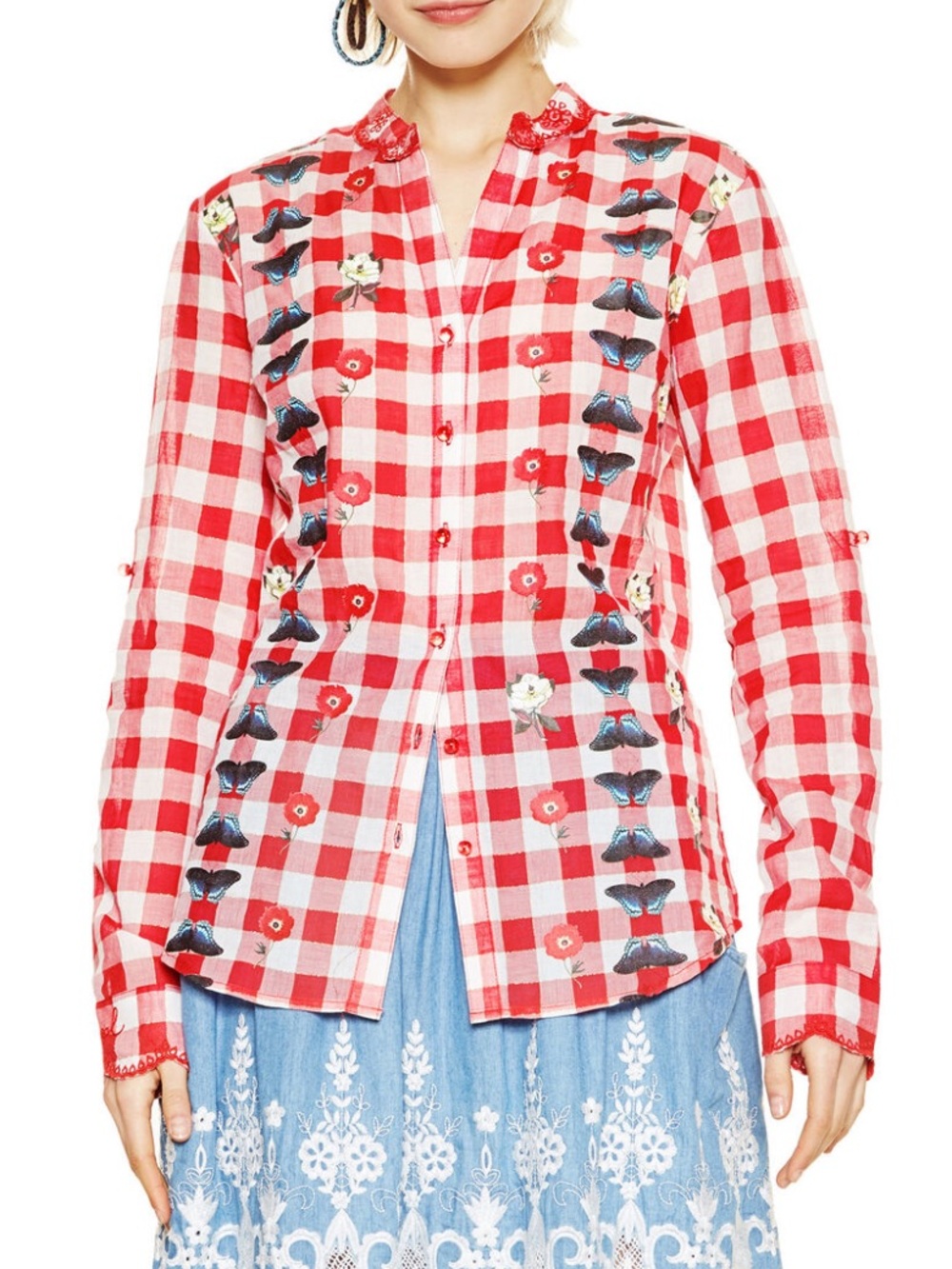 Desigual Adara Shirt Red Gingham Butterfly Print